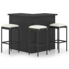 Table Haute Et Bar * | Meilleure Vente True Deal Meuble De Bar De Jardin 4 Pcs Avec Coussins Resine Tressee Noir