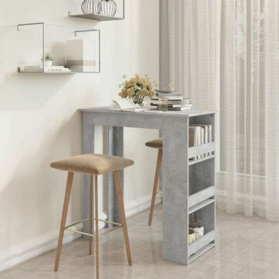 Table Haute Et Bar * | Acheter Asupermall Table De Bar A Etagere De Rangement Gris Beton 102X50X103,5 Cm