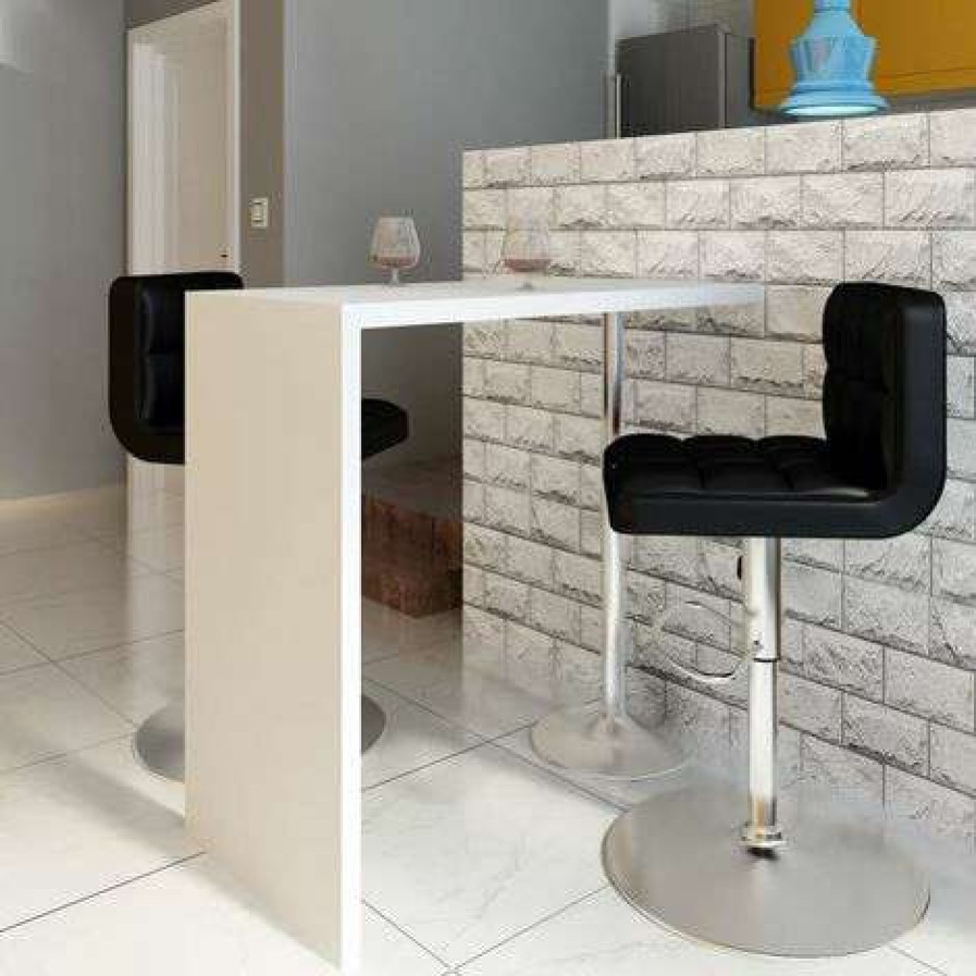 Table Haute Et Bar * | Promo Vidaxl Table De Bar Mdf Avec 1 Pied En Acier Haut Brillance Blanc Blanc