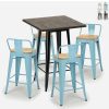 Table Haute Et Bar * | Sortie Ahd Amazing Home Design Ensemble 4 Tabourets Style Tolix Table 60X60Cm Bar Bois Metal Industriel Rough Black | Couleur: Turquoise