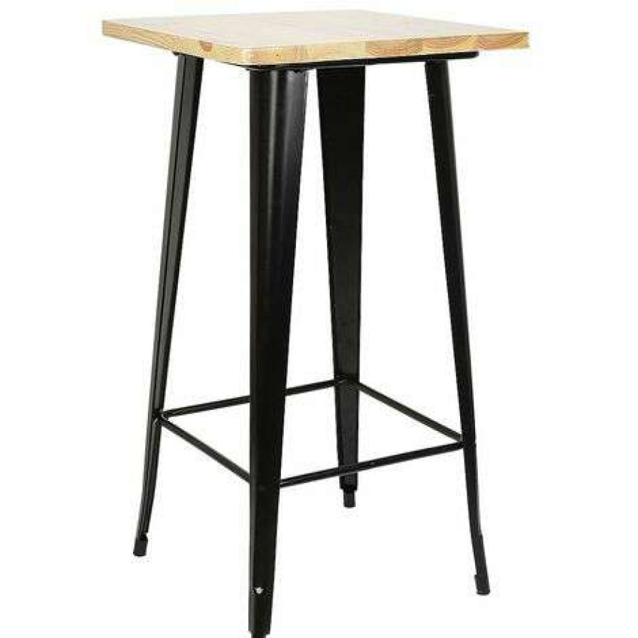 Table Haute Et Bar * | Sortie Jeobest Table Haute Mange Debout Bar Bistrot Noir 103 Cm Pinede Et Acier Noir Couleur Du Bois Naturel