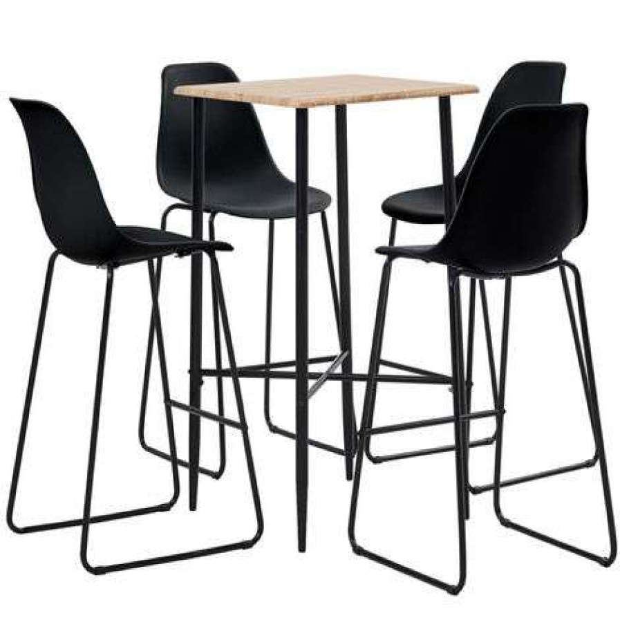 Table Haute Et Bar * | De Gros Asupermall Ensemble De Bar 5 Pcs Plastique Noir