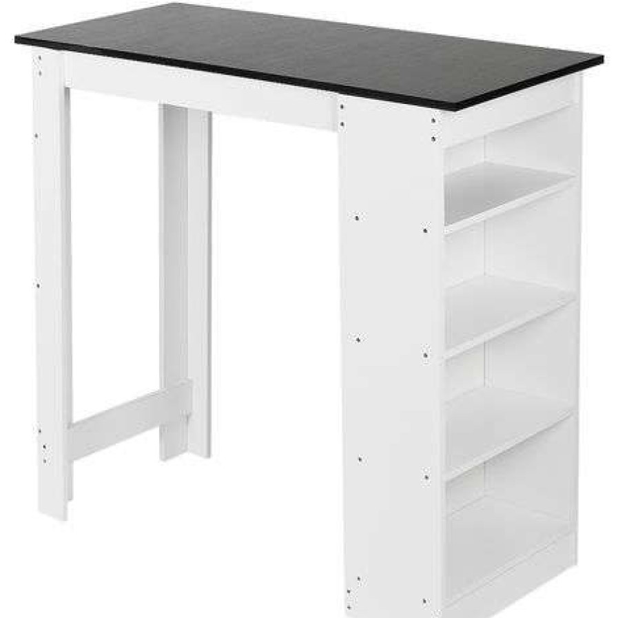 Table Haute Et Bar * | Offres Dazhom? Table De Bar Fond Blanc + Plateau Noir 115 * 50 * 103Cm