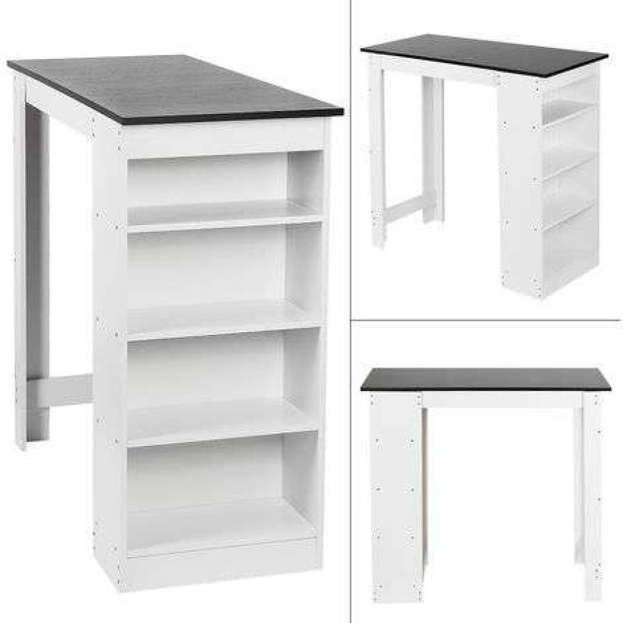 Table Haute Et Bar * | Offres Dazhom? Table De Bar Fond Blanc + Plateau Noir 115 * 50 * 103Cm