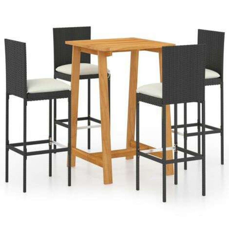 Table Haute Et Bar * | Meilleure Vente Hommoo Ensemble De Bar De Jardin Avec Coussins 5 Pcs Noir