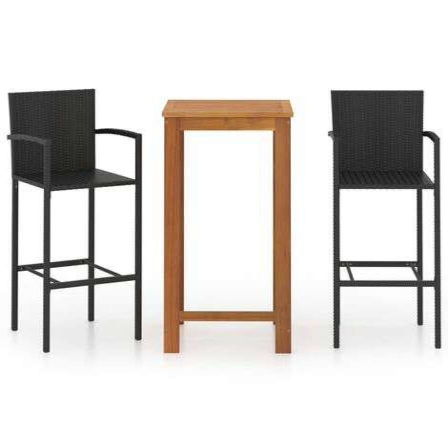 Table Haute Et Bar * | Budget Hommoo Ensemble De Bar De Jardin 3 Pcs Noir