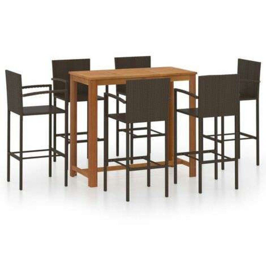 Table Haute Et Bar * | Grosses Soldes Topdeal Ensemble De Bar De Jardin 7 Pcs Marron Ff3068003_Fr