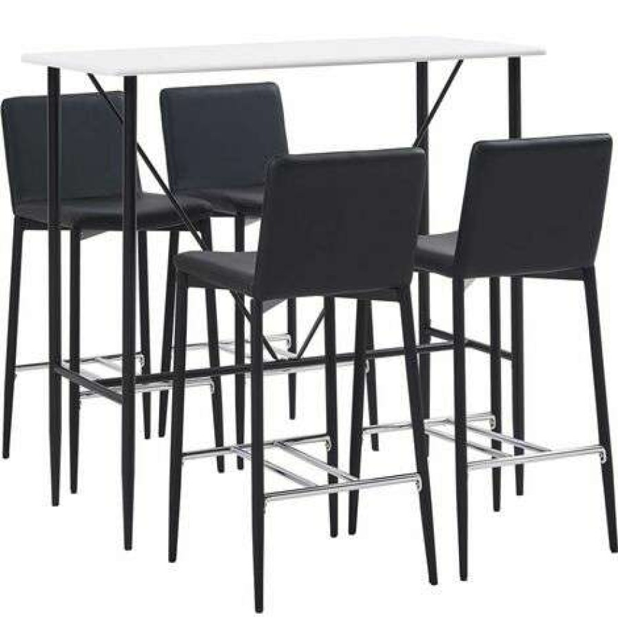 Table Haute Et Bar * | Les Meilleures Critiques De Hommoo Ensemble De Bar 5 Pcs Similicuir Noir Hdv22036