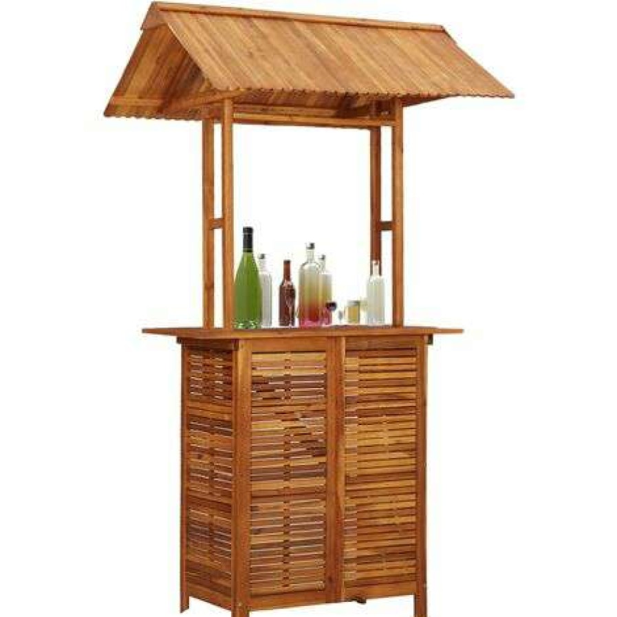 Table Haute Et Bar * | Grosses Soldes True Deal Table De Bar D'Exterieur Avec Toit 122X106X217 Cm Bois D'Acacia