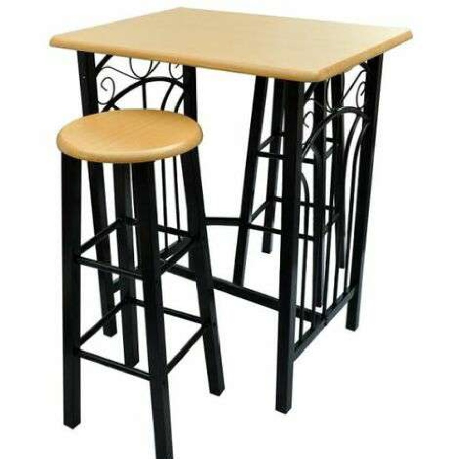 Table Haute Et Bar * | Acheter Topdeal Ensemble De Table A Diner Bois Brun Roux Avec Noir Acier