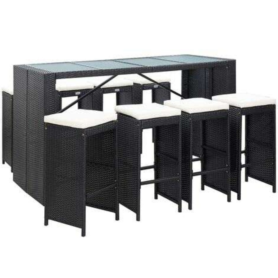 Table Haute Et Bar * | Tout Neuf Fimei Ensemble De Bar D'Exterieur 9 Pcs Resine Tressee Noir