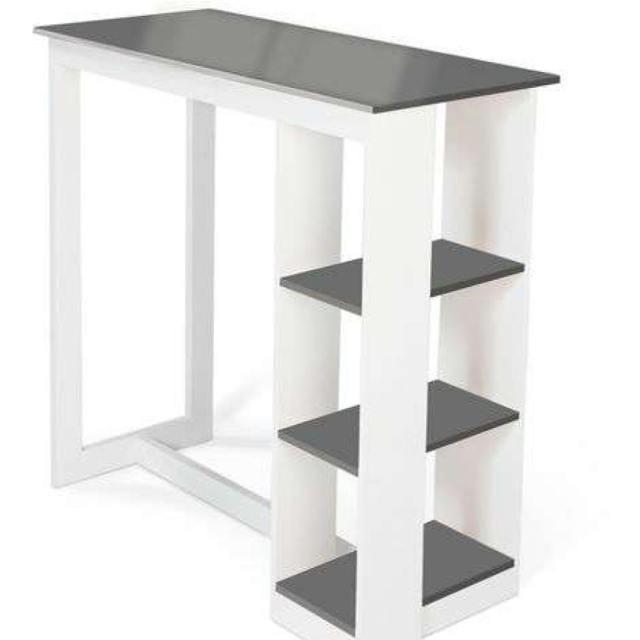 Table Haute Et Bar * | Meilleure Affaire Idmarket Table De Bar Barth 2 A 4 Personnes Ajouree Bois Blanc Plateau Gris Gris