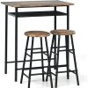 Table Haute Et Bar * | Grosses Soldes Costway Ensemble Table De Bar Et Chaises, Table Haute Avec 2 Tabourets Avec Repose-Pieds Marron