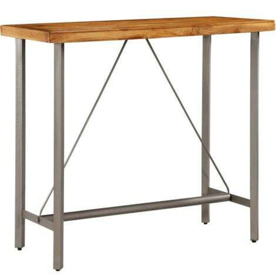 Table Haute Et Bar * | Top 10 Helloshop26 Table Haute Mange Debout Bar Bistrot Teck Recycle Massif 120 Cm