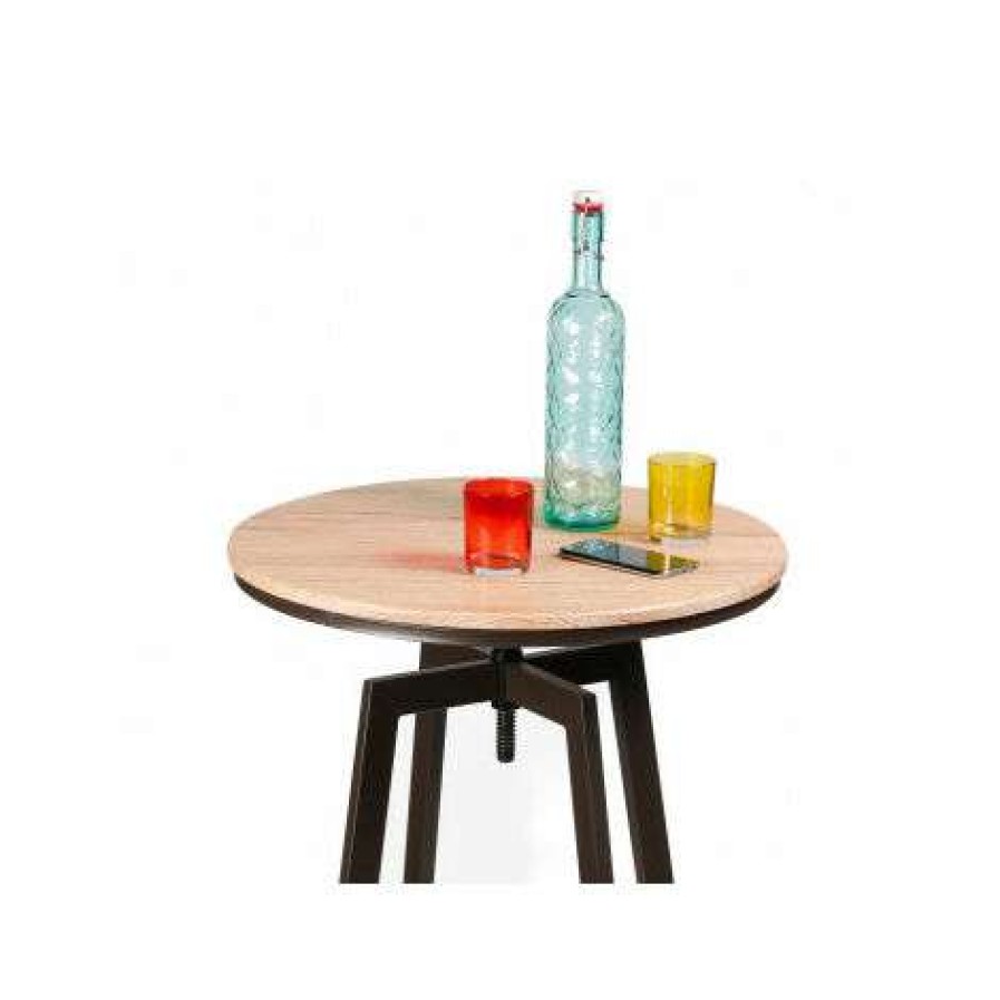 Table Haute Et Bar * | Grosses Soldes Fornord Table De Bar Ronde Style Industriel En Bois Et Metal Noir Ajustable Bois