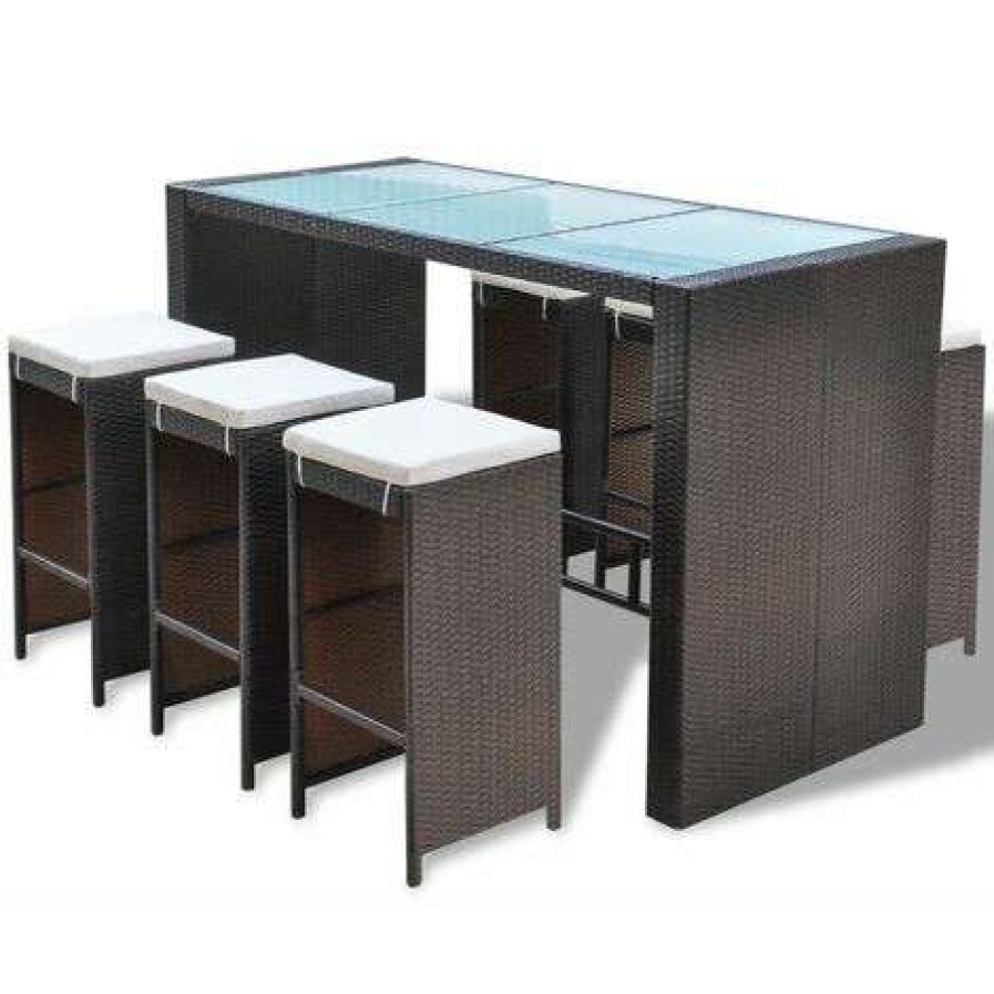 Table Haute Et Bar * | Les Meilleures Critiques De Nova Garden Bar Set 7 Pcs Avec Coussins Polyrattan Diverses Couleurs Table De Verre Meuble De Bar De Jardin 7 Pcs Et Coussins Resine Tressee Marron Couleur : Creme Brune Et Blanche