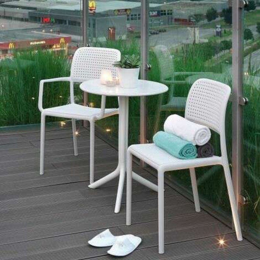 Table Haute Et Bar * | Remise Compralo Table De Bar Ronde En Polypropylene De Style Tuhl Blanc Lipari