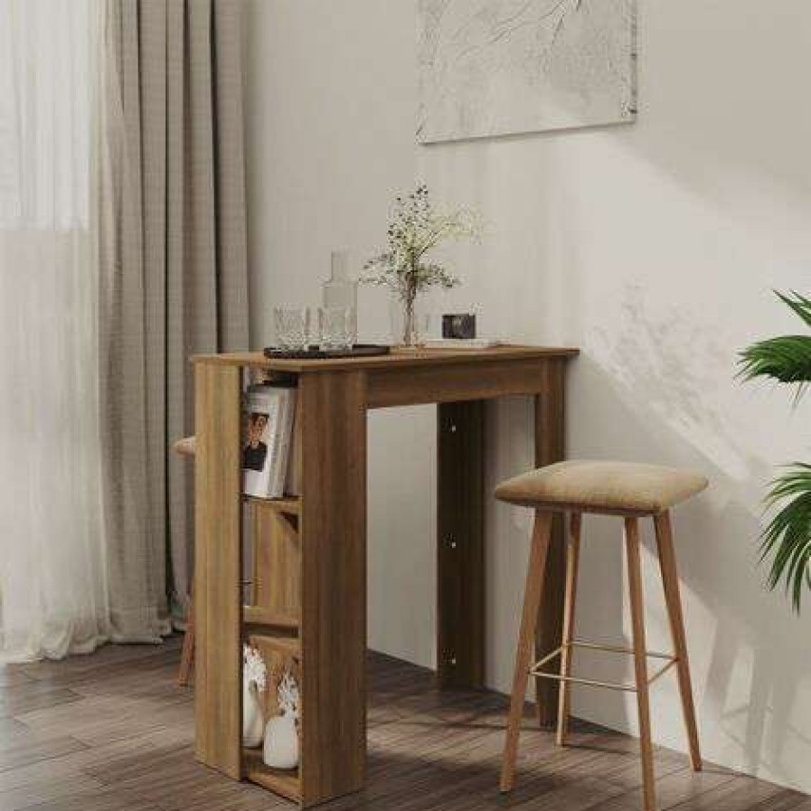 Table Haute Et Bar * | Budget True Deal Table De Bar Avec Etagere Chene Marron 102X50X103,5Cm Agglomere