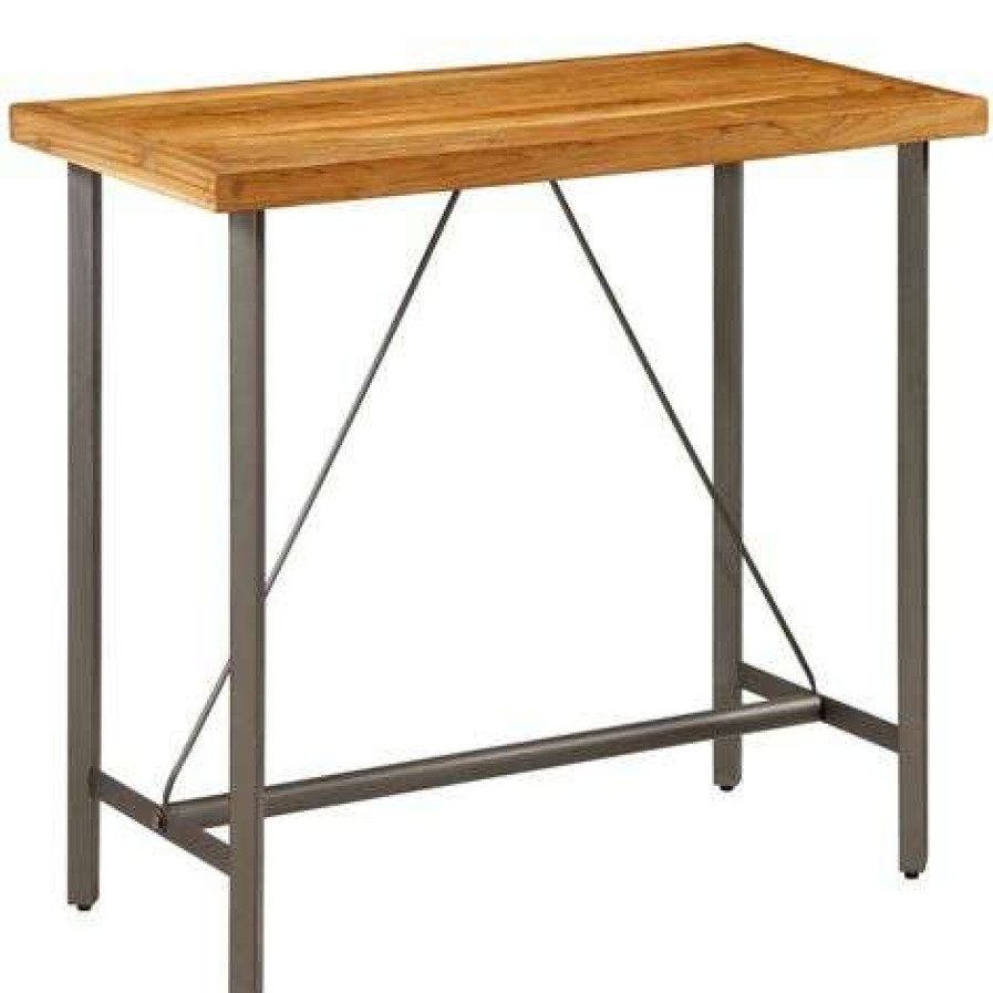 Table Haute Et Bar * | Remise Topdeal Table De Bar Teck Recycle Massif 120 X 58 X 106 Cm