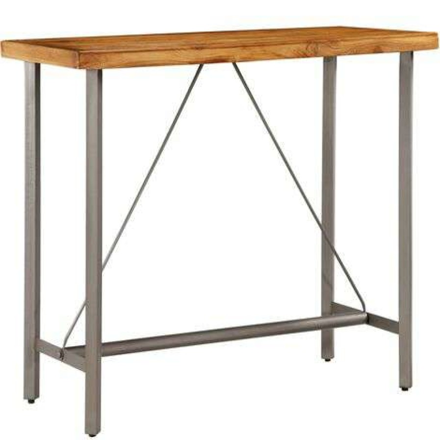 Table Haute Et Bar * | Remise Topdeal Table De Bar Teck Recycle Massif 120 X 58 X 106 Cm