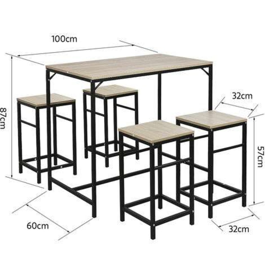 Table Haute Et Bar * | Grosses Soldes Skecten Ensemble Table De Bar Bistrot 4 Tabourets Avec Repose-Pieds Table Mange-Debout Table Haute Cuisine