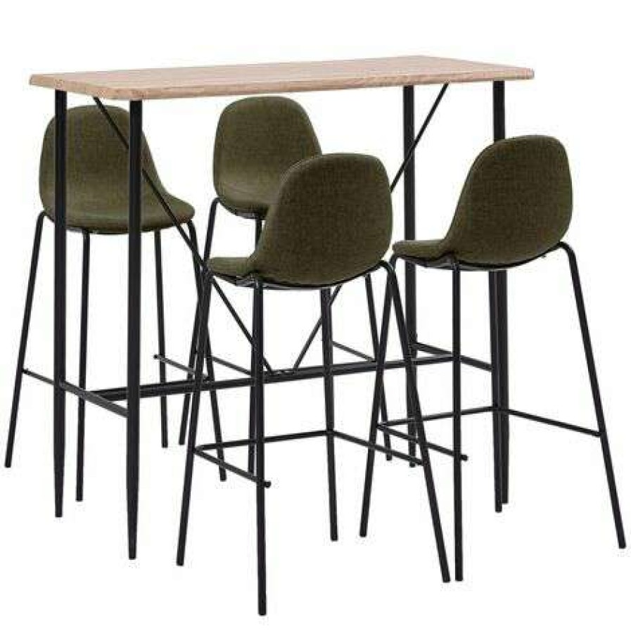 Table Haute Et Bar * | Promo Hommoo Ensemble De Bar 5 Pcs Tissu Marron Hdv33096