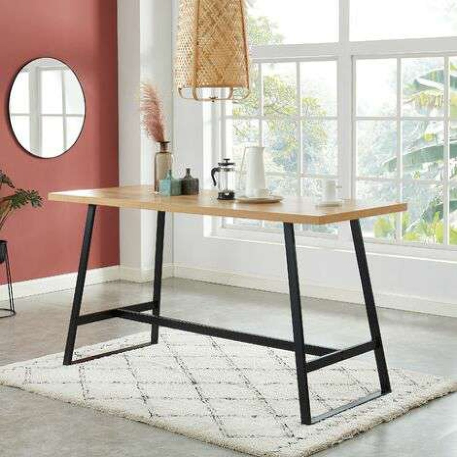 Table Haute Et Bar * | Promo Baita Table Haute Yba Effet Chene Et Metal Noir 200Cm Bois