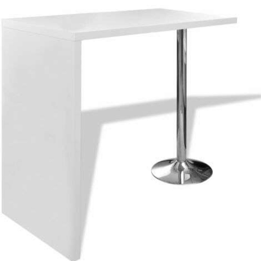 Table Haute Et Bar * | Coupon True Deal Table De Bar Mdf Avec 1 Pied En Acier Haut Brillance Blanc