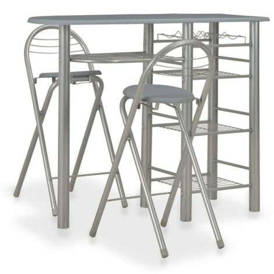 Table Haute Et Bar * | Bon Marche Pesce Ensemble De Bar Avec Etageres 3 Pcs Bois Et Acier Gris