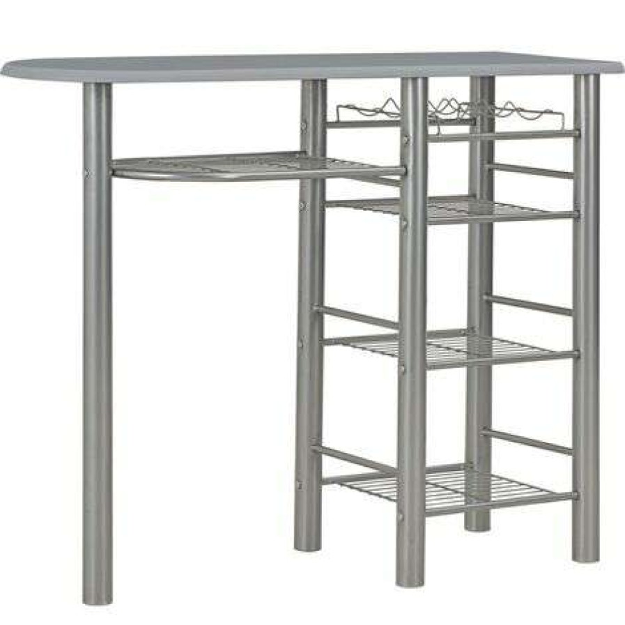 Table Haute Et Bar * | Bon Marche Pesce Ensemble De Bar Avec Etageres 3 Pcs Bois Et Acier Gris