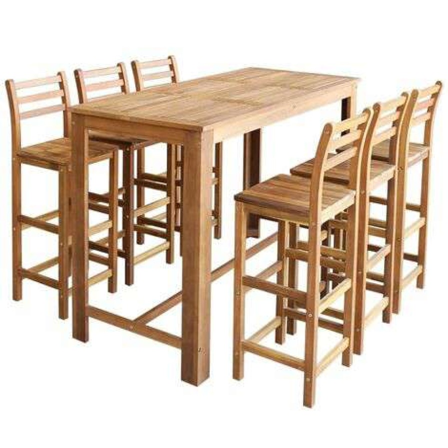 Table Haute Et Bar * | Budget Youthup Table Et Chaises De Bar 7 Pcs Bois D'Acacia Massif Brun