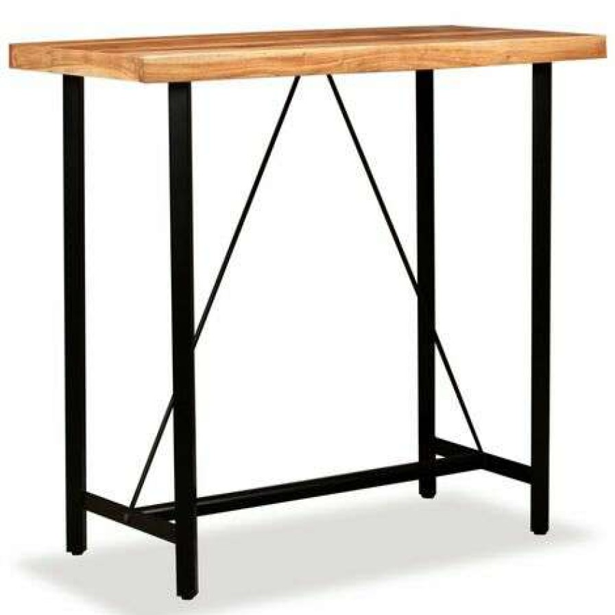 Table Haute Et Bar * | Les Meilleures Critiques De Helloshop26 Table Haute Mange Debout Bar Bistrot Bois Massif De Sesham 120 Cm Bois