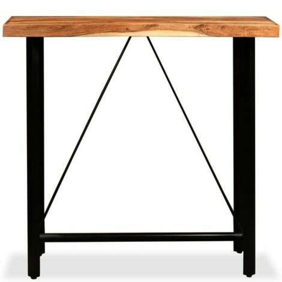 Table Haute Et Bar * | Les Meilleures Critiques De Helloshop26 Table Haute Mange Debout Bar Bistrot Bois Massif De Sesham 120 Cm Bois