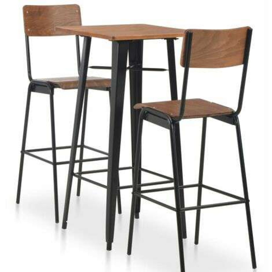 Table Haute Et Bar * | Nouveau True Deal Mobilier De Bar 3 Pcs Acier Marron Noir