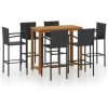 Table Haute Et Bar * | Acheter Hommoo Ensemble De Bar De Jardin 7 Pcs Noir