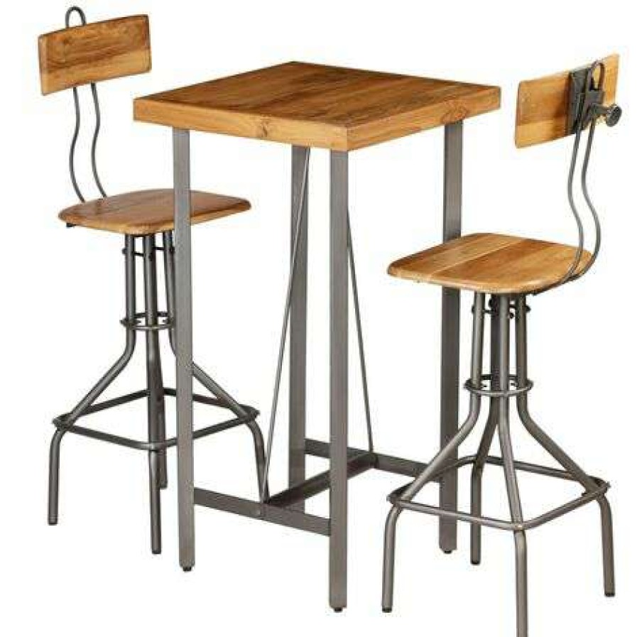 Table Haute Et Bar * | Tout Neuf Vidaxl Ensemble De Bar Teck Recycle Massif 3 Pcs Brun