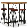 Table Haute Et Bar * | Promo Topdeal Ensemble De Bar 5 Pcs Bois Massif Recycle Et Cuir Veritable Vdff18077_Fr