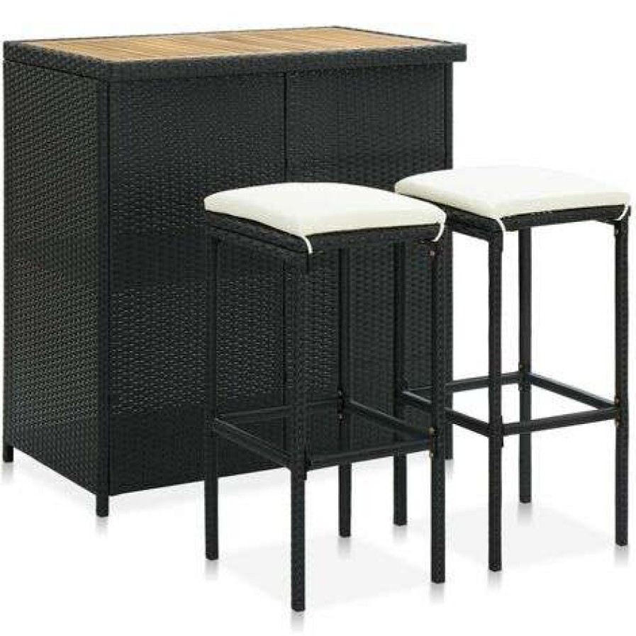 Table Haute Et Bar * | Meilleure Affaire Youthup Ensemble De Bar 3 Pcs Resine Tressee Noir Noir