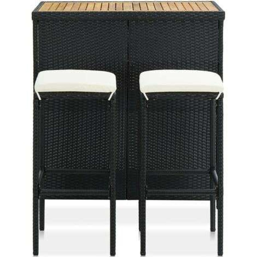 Table Haute Et Bar * | Meilleure Affaire Youthup Ensemble De Bar 3 Pcs Resine Tressee Noir Noir