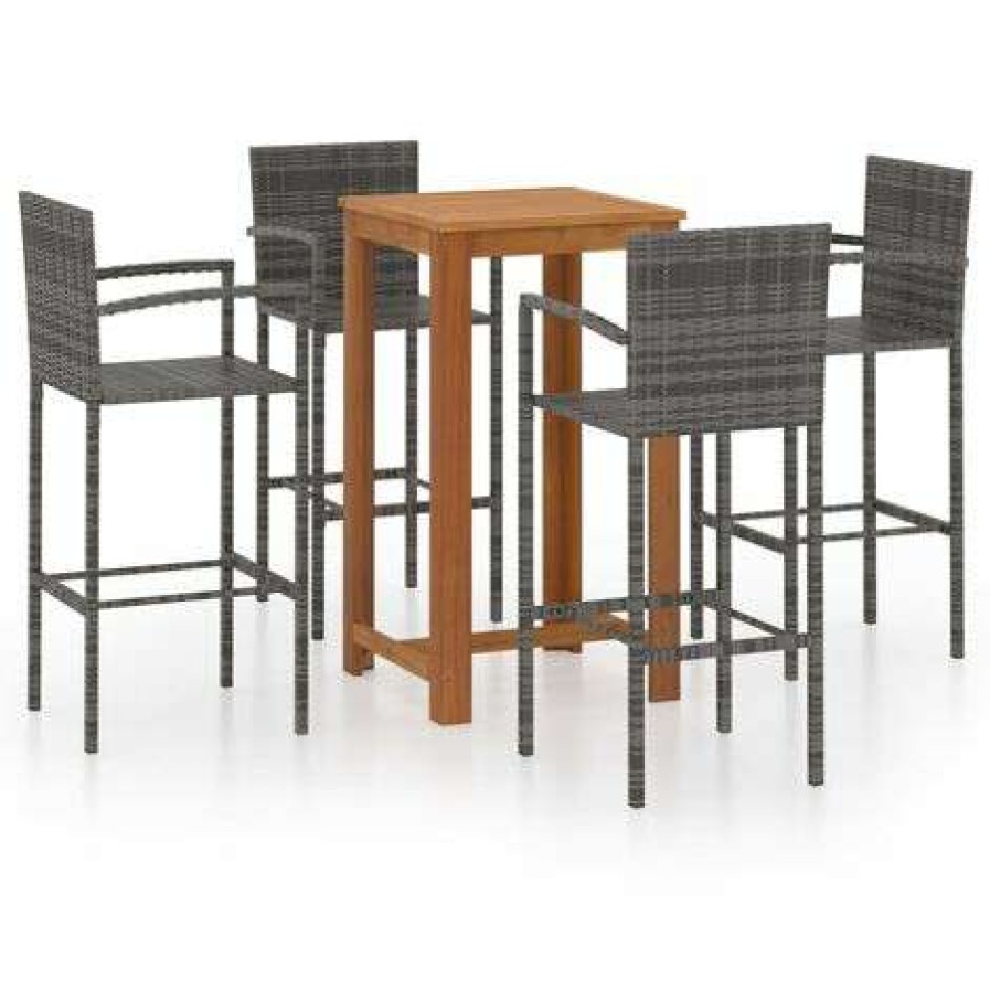 Table Haute Et Bar * | Meilleur Prix Topdeal Ensemble De Bar De Jardin 5 Pcs Gris Ff3067989_Fr