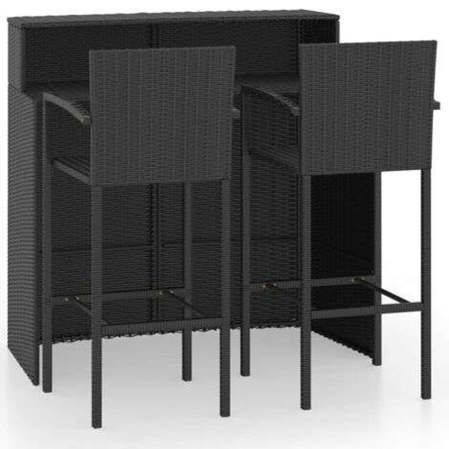 Table Haute Et Bar * | Le Moins Cher Hommoo Ensemble De Bar De Jardin 3 Pcs Noir