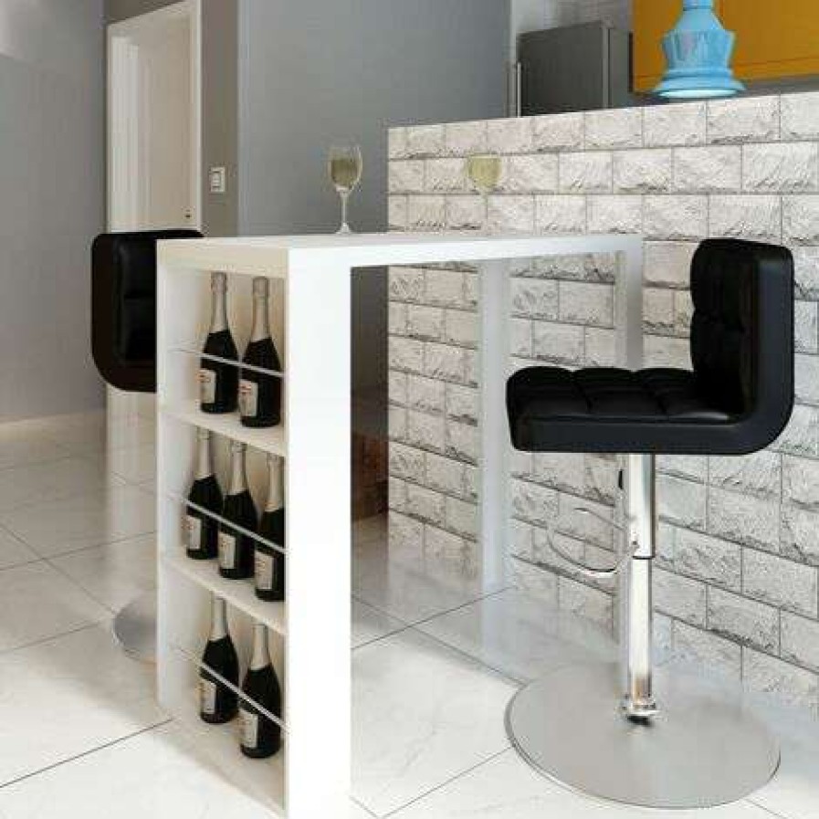 Table Haute Et Bar * | Coupon Table De Bar Mdf Avec Casier A Bouteilles Blanc Haut Brillance Vidaxl