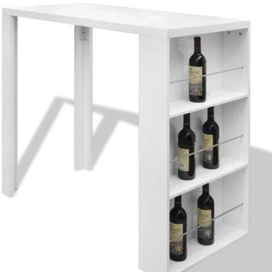 Table Haute Et Bar * | Coupon Table De Bar Mdf Avec Casier A Bouteilles Blanc Haut Brillance Vidaxl