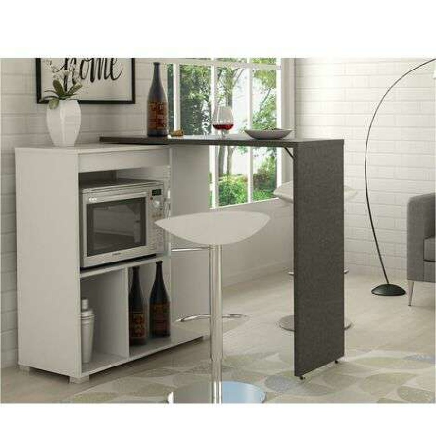 Table Haute Et Bar * | Offres Vente-Unique.Com Meuble De Bar Pivotant Saturne Blanc & Beton Gris, Blanc