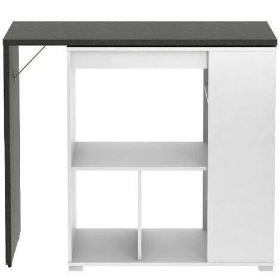 Table Haute Et Bar * | Offres Vente-Unique.Com Meuble De Bar Pivotant Saturne Blanc & Beton Gris, Blanc