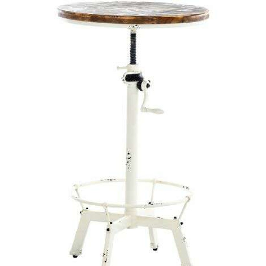 Table Haute Et Bar * | Le Moins Cher Decoshop26 Table Haute En Bois Massif Et Metal Blanc Vieilli Hauteur Reglable Style Industriel Blante