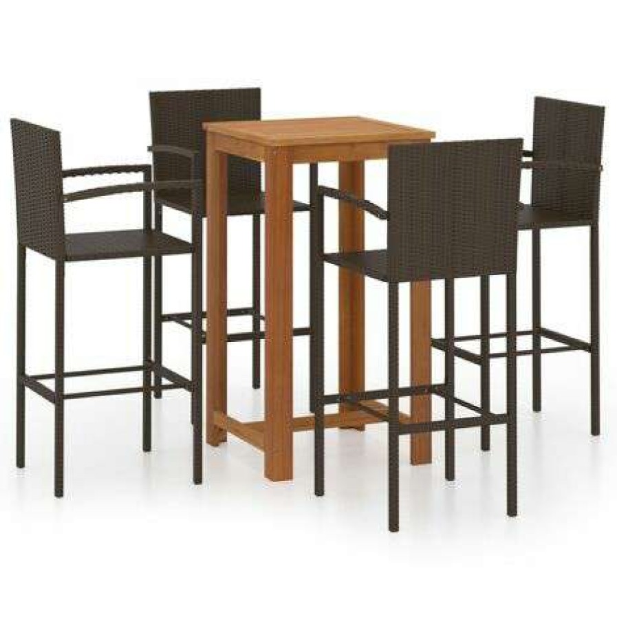 Table Haute Et Bar * | Offres Youthup Ensemble De Bar De Jardin 5 Pcs Marron Brun