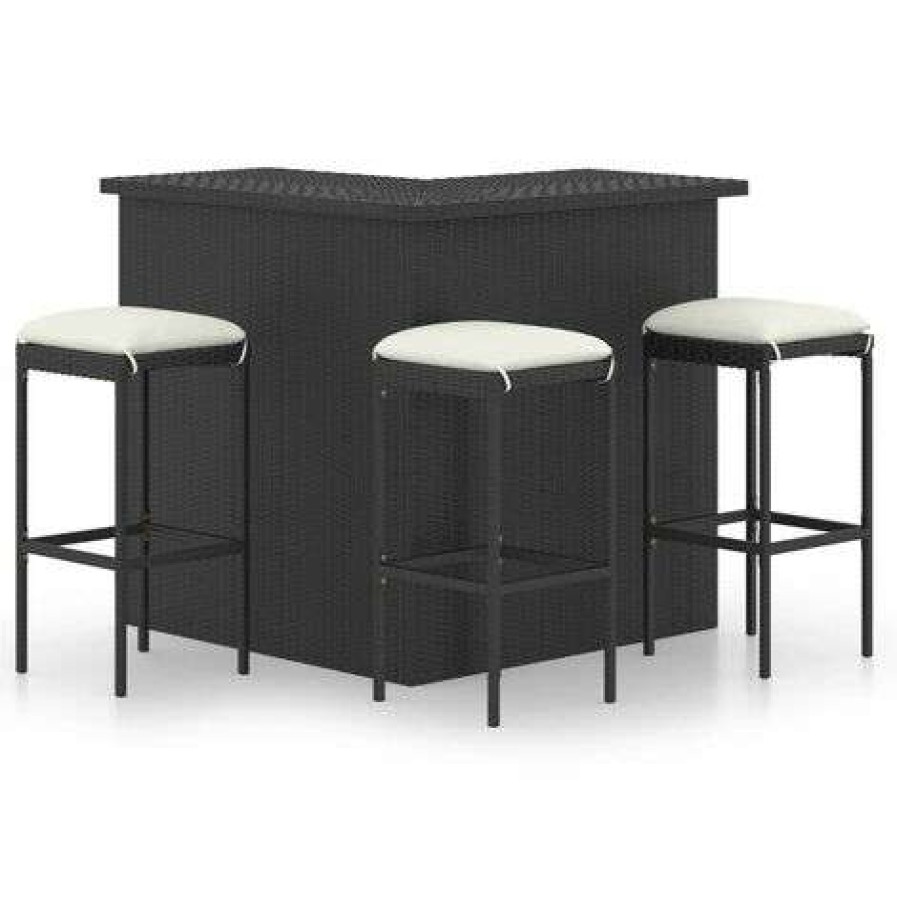 Table Haute Et Bar * | Vente Flash Youthup Meuble De Bar De Jardin 4 Pcs Avec Coussins Resine Tressee Noir Noir