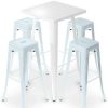 Table Haute Et Bar * | Coupon Privatefloor Table De Bar Blanche + X4 Tabourets De Bar En Acier Mat Set Bistrot Stylix Design Industriel Nouvelle Edition Bleu Gris Bleu Gris