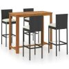 Table Haute Et Bar * | Promo Hommoo Ensemble De Bar De Jardin Avec Coussins 5 Pcs Noir